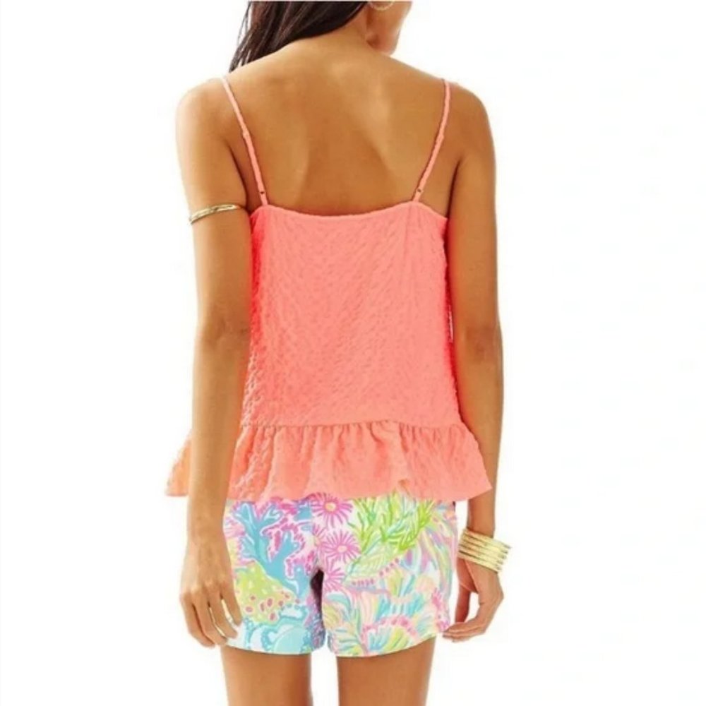 Lilly Pulitzer Coral Pink Textured Peplum Tank Top - Picture 2 of 7